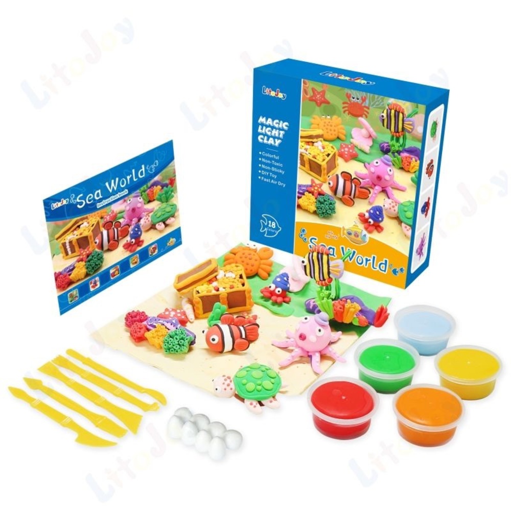 Sea Life Air Dry Modeling Clay Play Set with 18 Colors & Accessories NEW